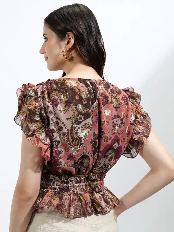 Vishudh Women Peach Printed Top