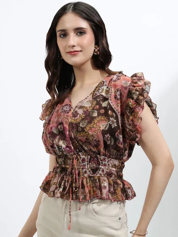Vishudh Women Peach Printed Top