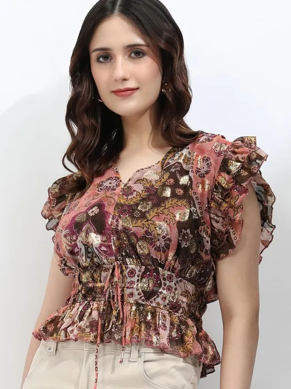 Vishudh Women Peach Printed Top