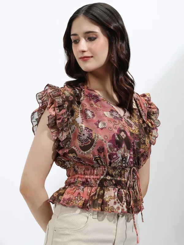 Vishudh Women Peach Printed Top