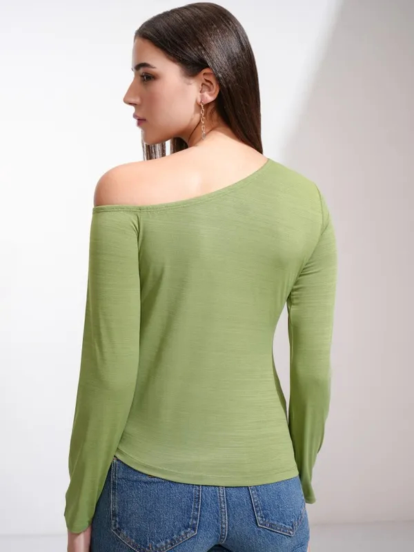 Tokyo Talkies Women Green Solid Fitted Top