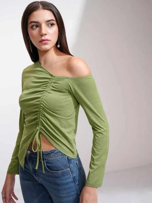 Tokyo Talkies Women Green Solid Fitted Top