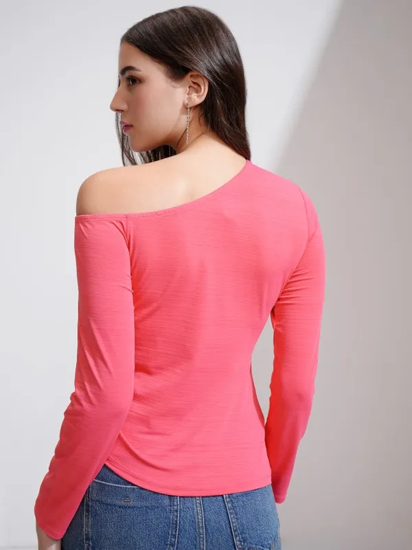 Tokyo Talkies Women Pink Solid Fitted Top