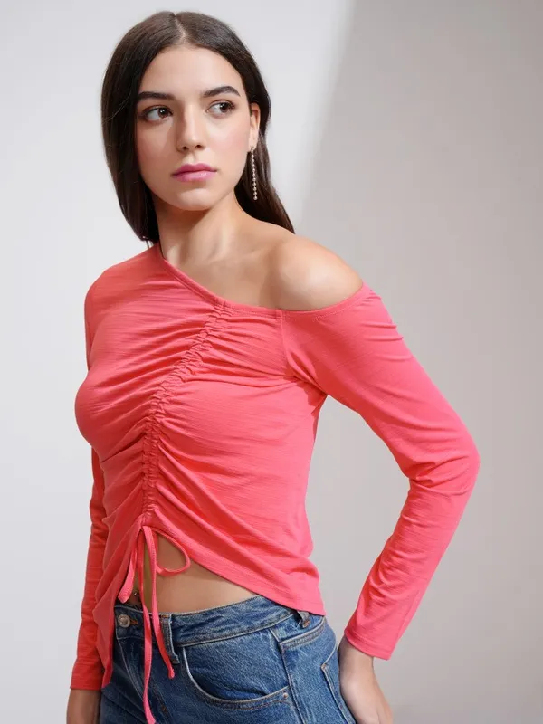 Tokyo Talkies Women Pink Solid Fitted Top