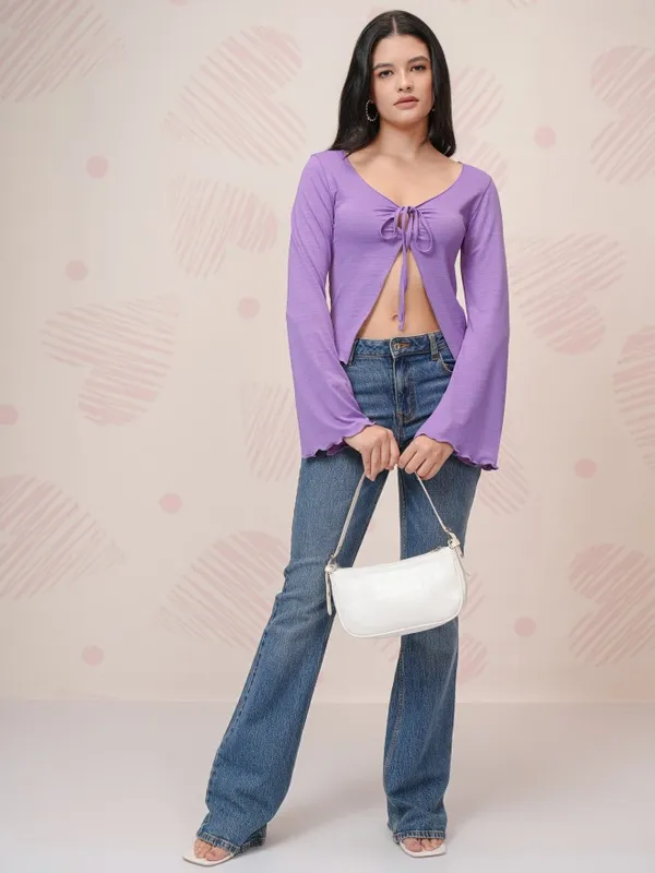 Tokyo Talkies Women Lavender Solid Regular Top