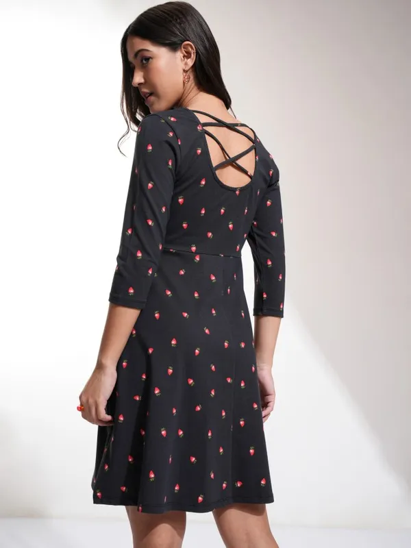 Tokyo Talkies Women Black Printed Fit And Flare Dress