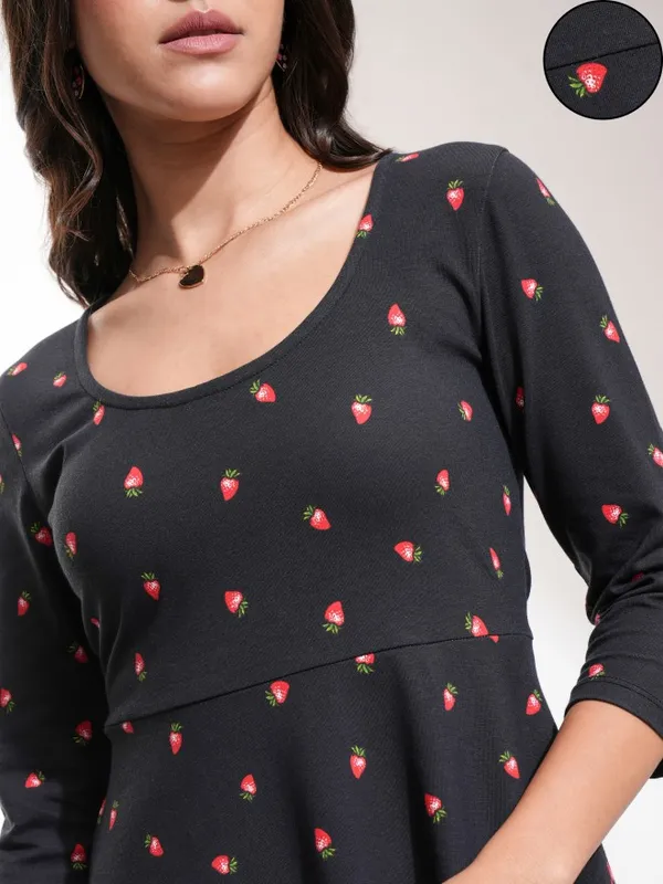Tokyo Talkies Women Black Printed Fit And Flare Dress