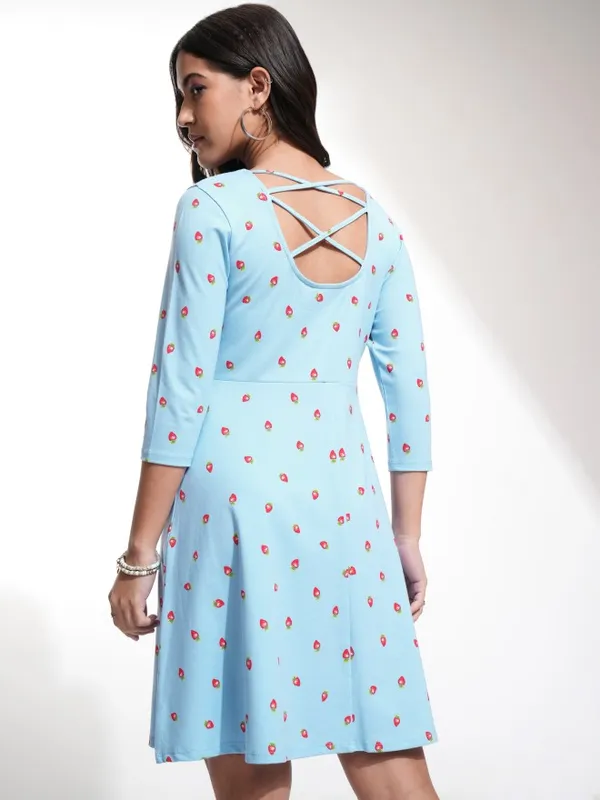 Tokyo Talkies Women Blue Printed Fit And Flare Dress