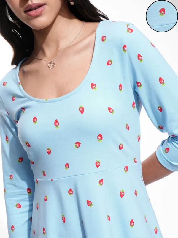 Tokyo Talkies Women Blue Printed Fit And Flare Dress