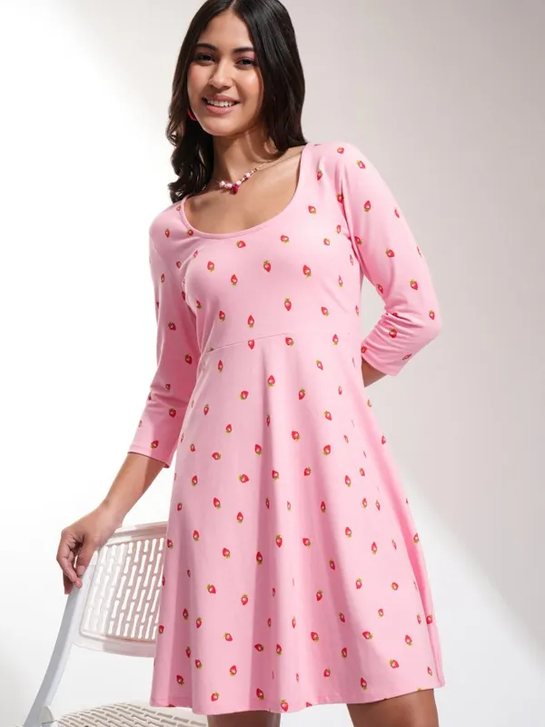 Tokyo Talkies Women Pink Printed Fit And Flare Dress