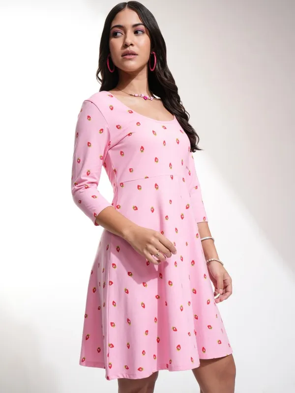 Tokyo Talkies Women Pink Printed Fit And Flare Dress