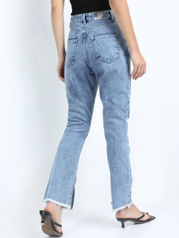 Tokyo Talkies Women Blue Flared Highly Distressed Stretchable Jeans