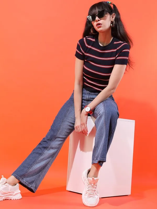 Tokyo Talkies Women Blue Bootcut Stretchable Jeans