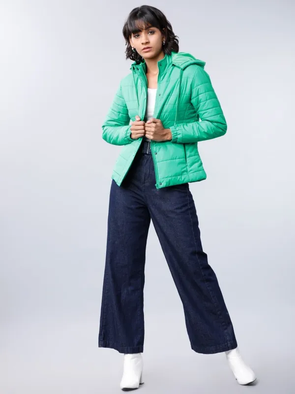 Tokyo Talkies Women Green Puffer Jacket