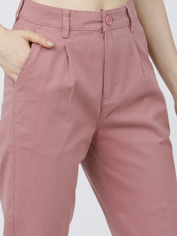 Tokyo Talkies Women Rose Solid Tapered Fit Casual Trouser