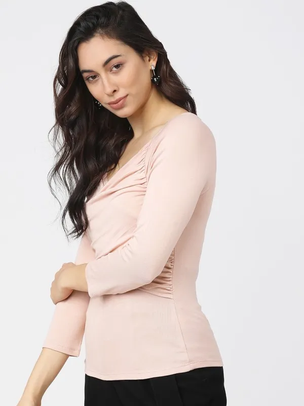 Tokyo Talkies Women Pink Solid Fitted Top