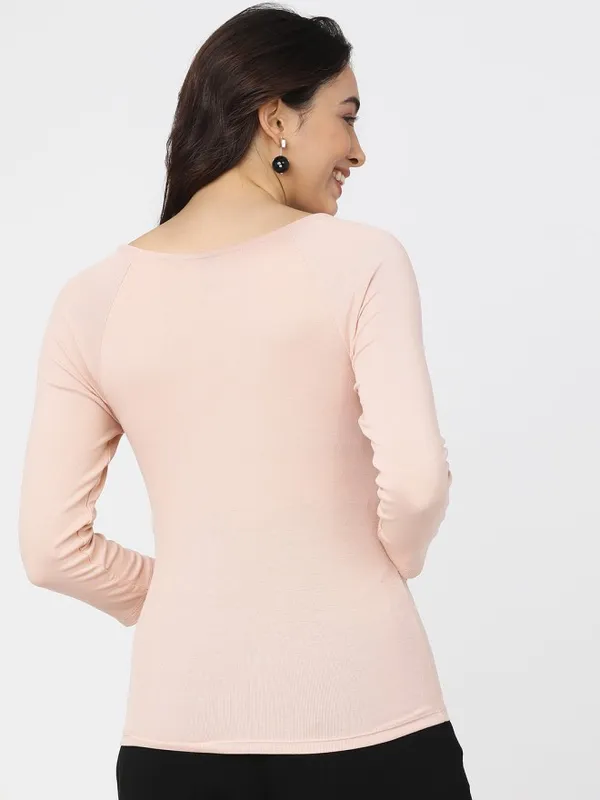 Tokyo Talkies Women Pink Solid Fitted Top