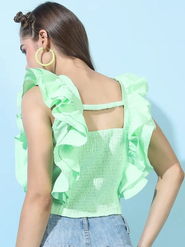 Tokyo Talkies Women Green Solid Styled Back Top