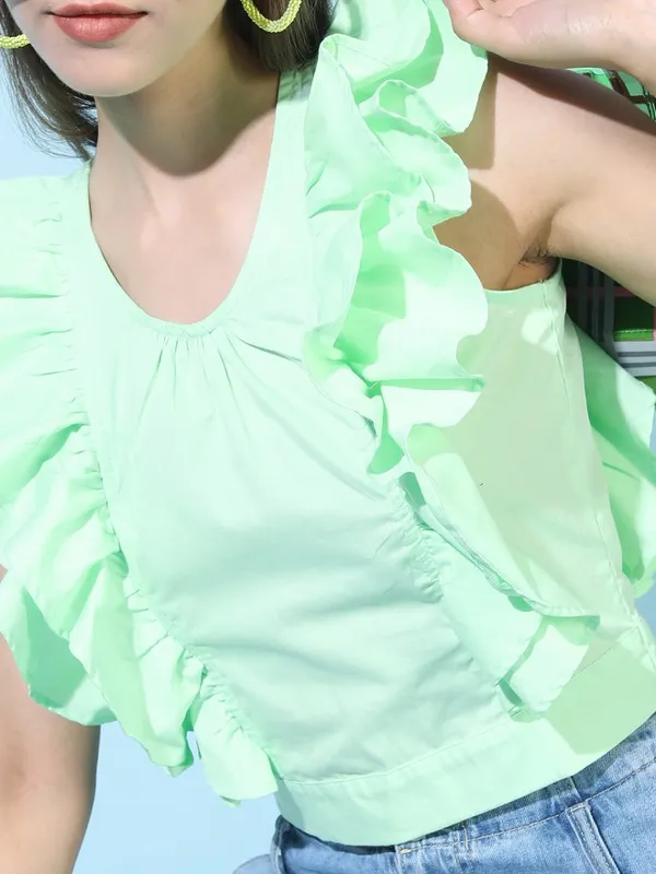 Tokyo Talkies Women Green Solid Styled Back Top