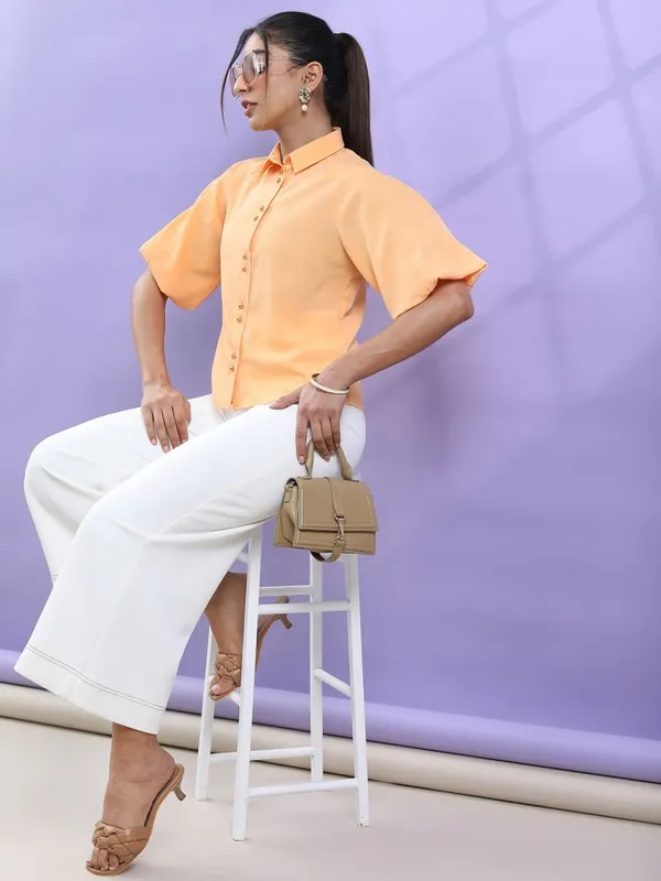 Tokyo Talkies Women Orange Solid Regular Top