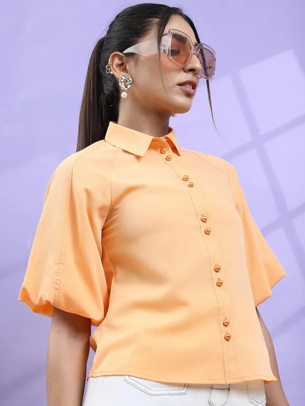 Tokyo Talkies Women Orange Solid Regular Top