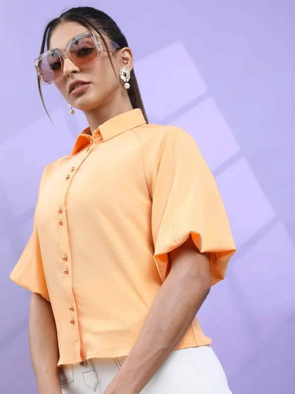 Tokyo Talkies Women Orange Solid Regular Top