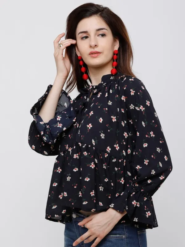 Tokyo Talkies Women Navy Blue Printed Empire Top