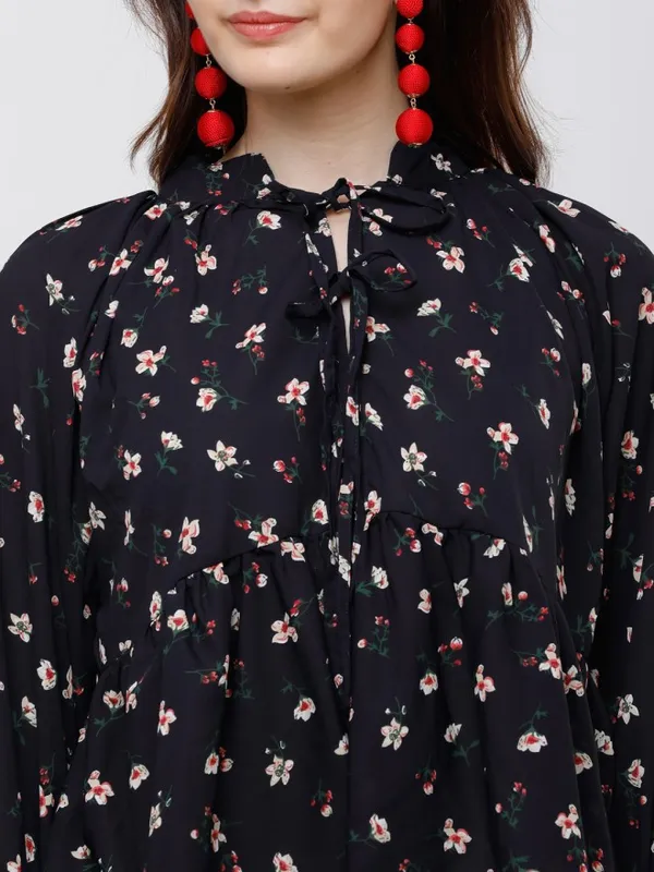 Tokyo Talkies Women Navy Blue Printed Empire Top