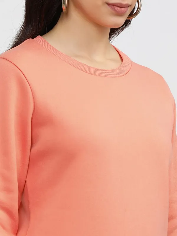 Tokyo Talkies Women Pink Solid Pullover Round Neck Sweatshirt