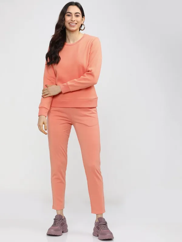 Tokyo Talkies Women Pink Solid Pullover Round Neck Sweatshirt