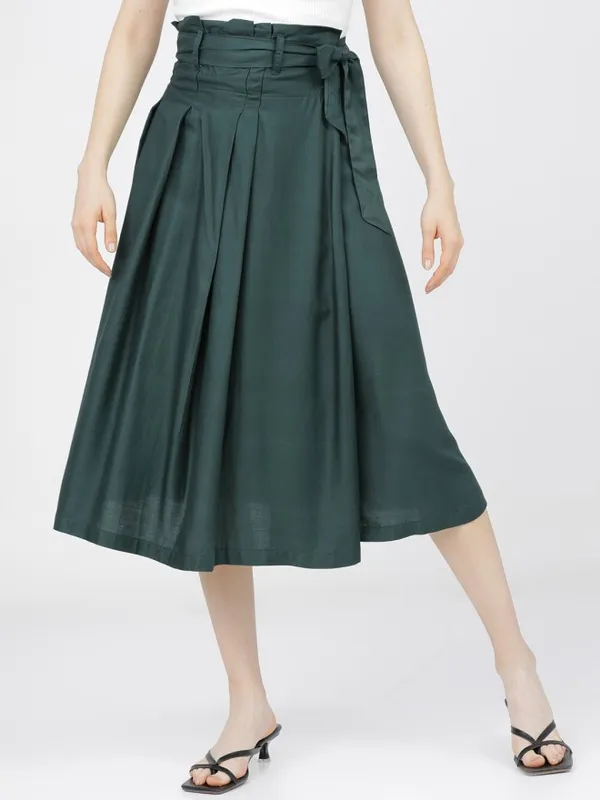 Tokyo Talkies Women Green Midi Skirt