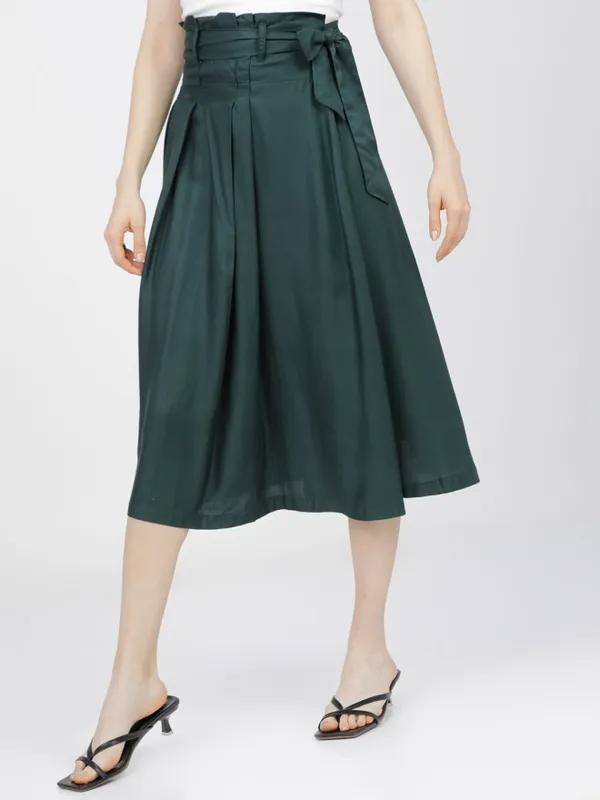 Tokyo Talkies Women Green Midi Skirt