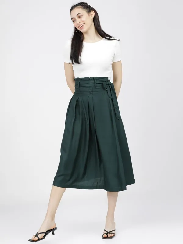 Tokyo Talkies Women Green Midi Skirt