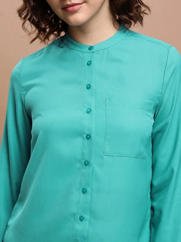 Tokyo Talkies Women Green Solid Casual Shirt