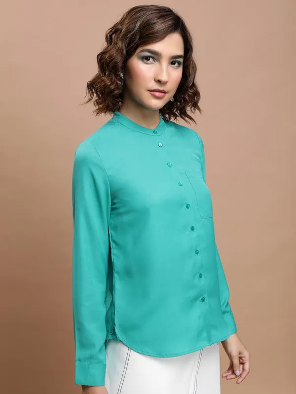 Tokyo Talkies Women Green Solid Casual Shirt