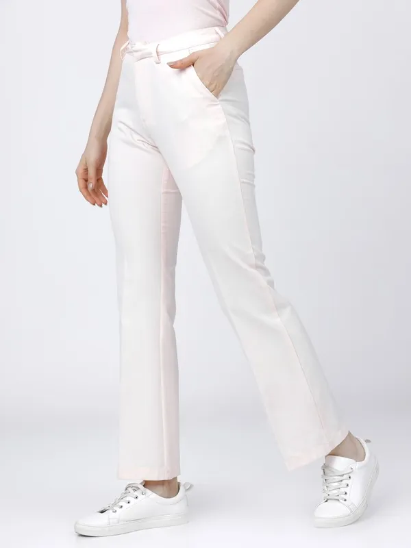 Tokyo Talkies Women Pink Solid Straight Fit Casual Trouser