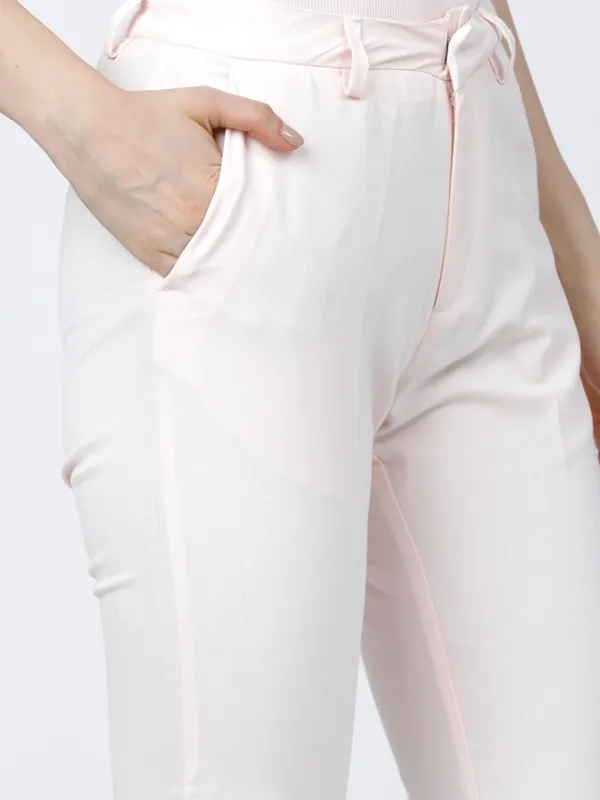 Tokyo Talkies Women Pink Solid Straight Fit Casual Trouser