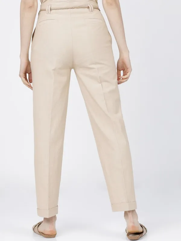 Tokyo Talkies Women Beige Solid Regular Fit Casual Trouser