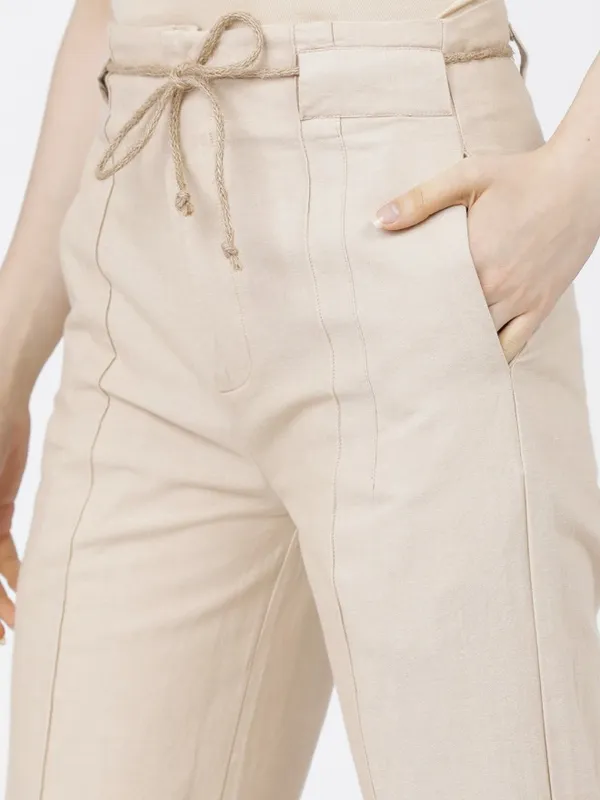 Tokyo Talkies Women Beige Solid Regular Fit Casual Trouser