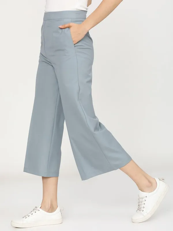 Tokyo Talkies Women Blue Solid Flared Casual Trouser