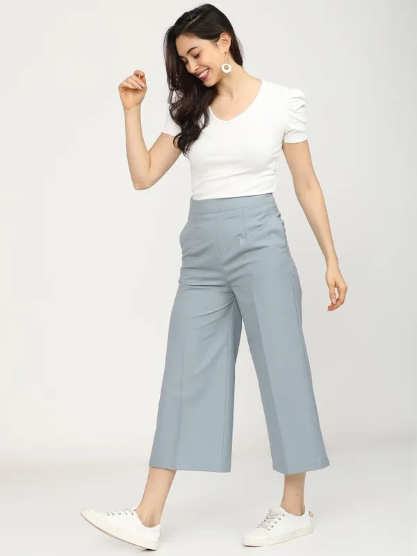 Tokyo Talkies Women Blue Solid Flared Casual Trouser
