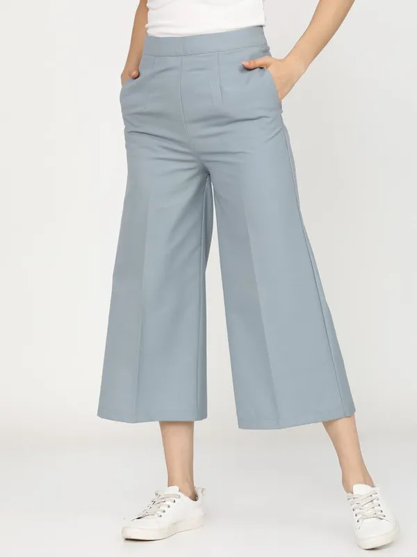 Tokyo Talkies Women Blue Solid Flared Casual Trouser