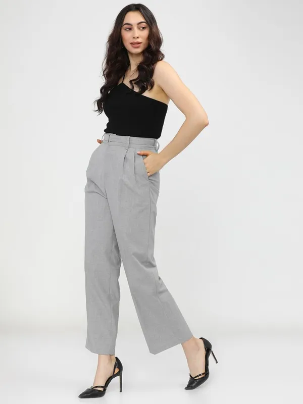 Solid Flared Casual Trouser