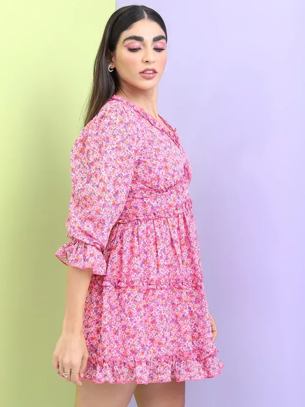 Tokyo Talkies Women Pink Printed A-Line Dress