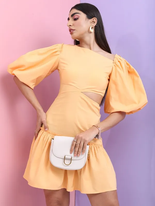 Tokyo Talkies Women Orange Solid Drop-Waist Dress