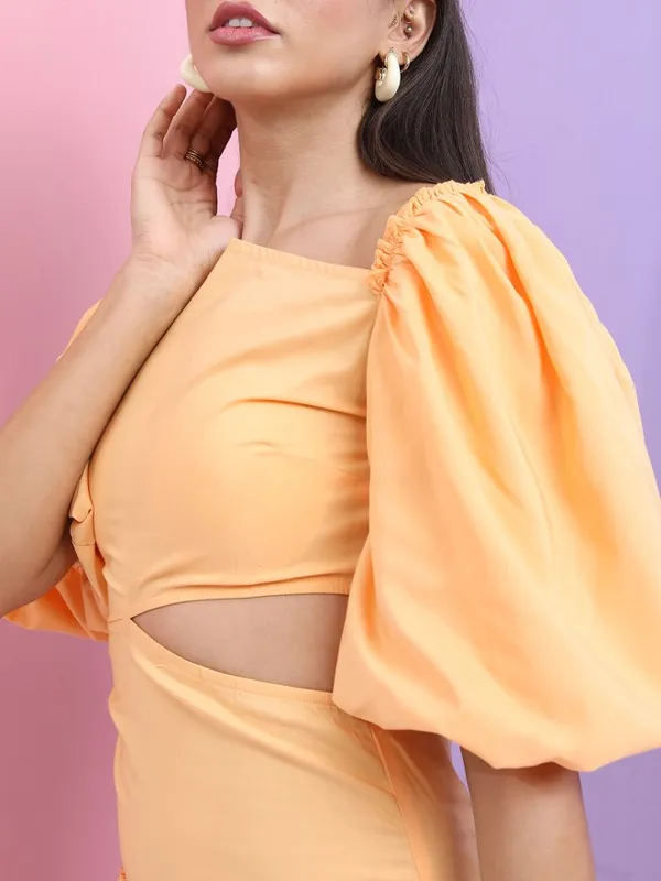 Tokyo Talkies Women Orange Solid Drop-Waist Dress