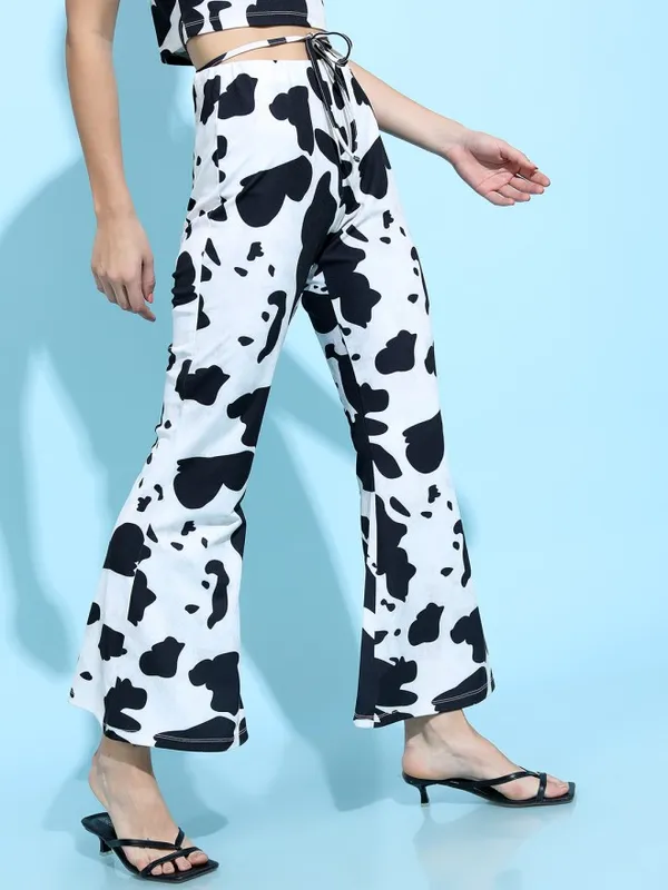 Tokyo Talkies Women Black Printed Flared Casual Trouser