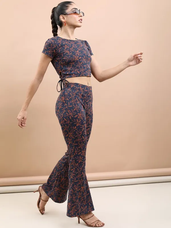 Printed Regular Fit Bootcut Trousers
