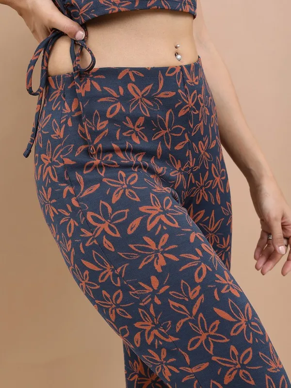 Printed Regular Fit Bootcut Trousers