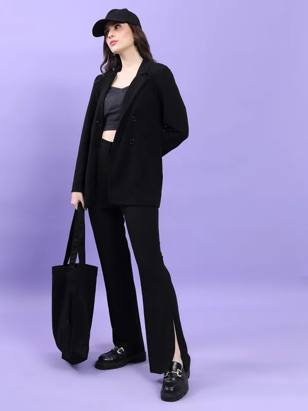 Tokyo Talkies Women Black Solid Flared Bootcut Trousers
